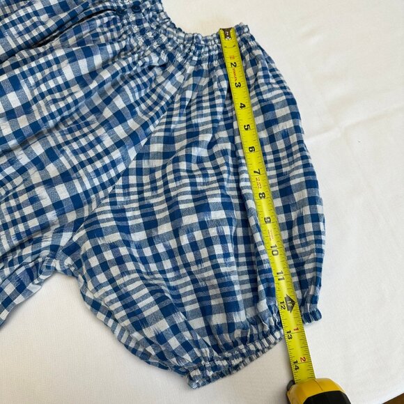 Apiece Apart Blue Plaid Gingham Puff Sleeve Top Size Large Ikat Blouse Cottage - Picture 11 of 11